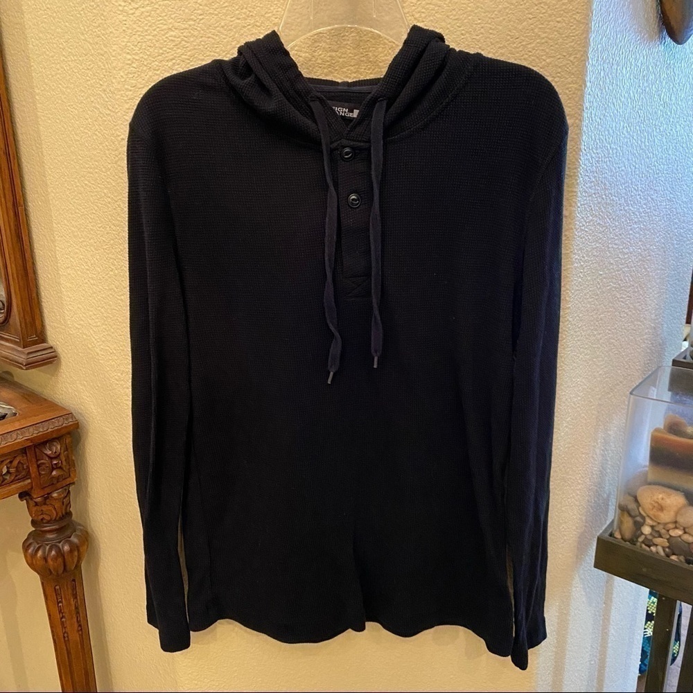 FOREIGN EXCHANGE Black Thermal Hoodie Long Sleeve Top Size Small